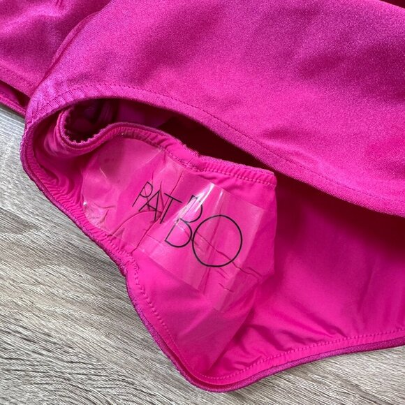 New PatBo Crochet Long Sleeve Plunge One Piece Swimsuit Swim V Neck Pink Magenta - Picture 7 of 15